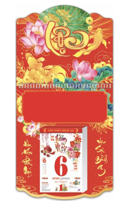 Bìa Lịch Lò Xo Giữa Mini Gắn Bloc - Hoa Khai Phú Quý