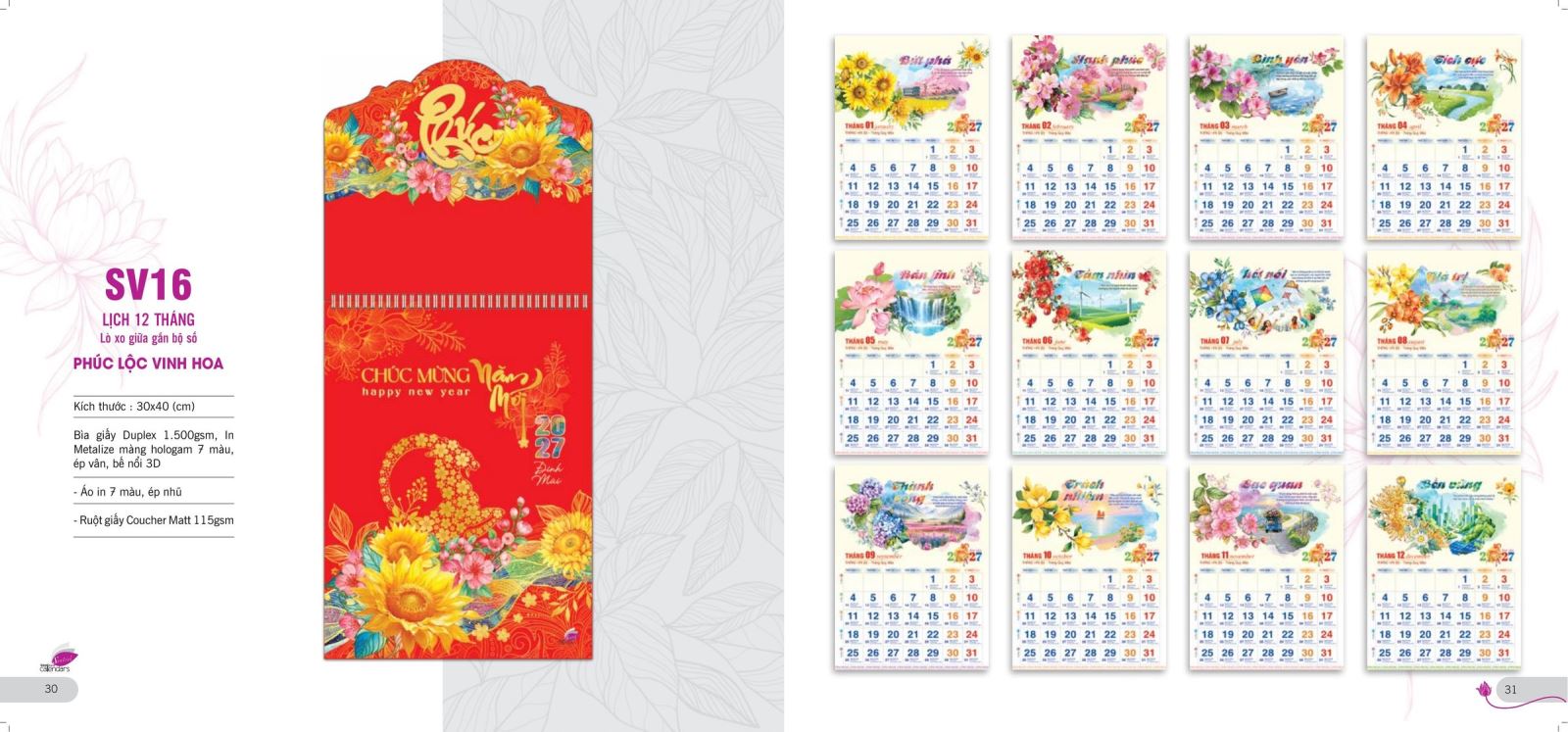 Lịch 12 Tháng - Phúc Lộc Vinh Hoa
