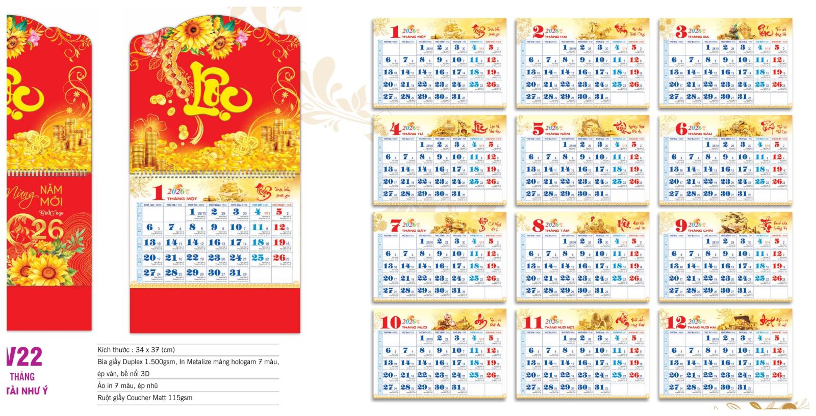 Lịch 12 Tháng - Hồng Phúc Cát Tường